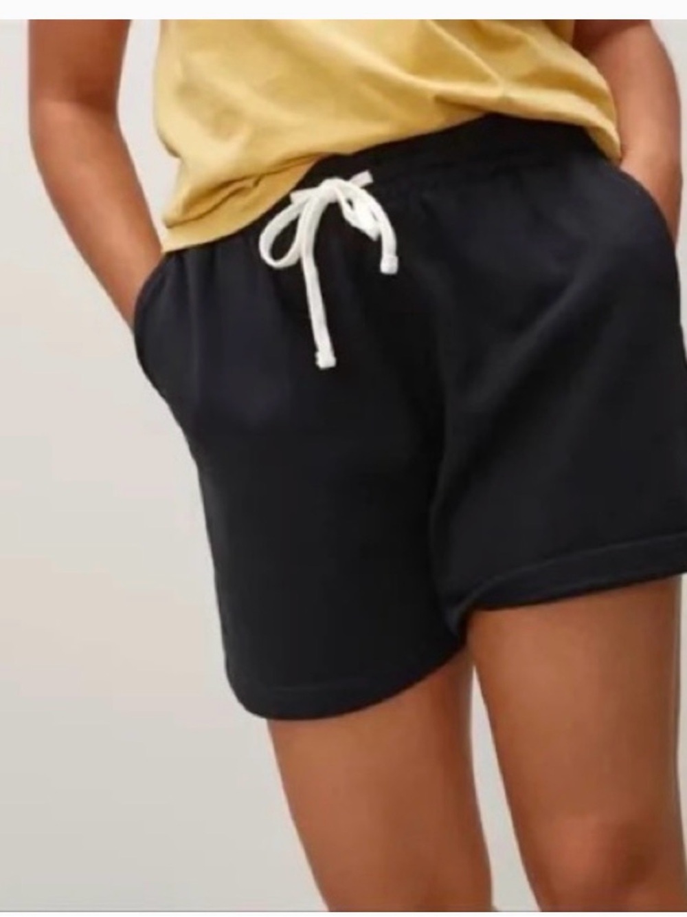 Everlane 100% Organic Cotton Stretch High Rise Long Lounge Sweat Shorts Black
